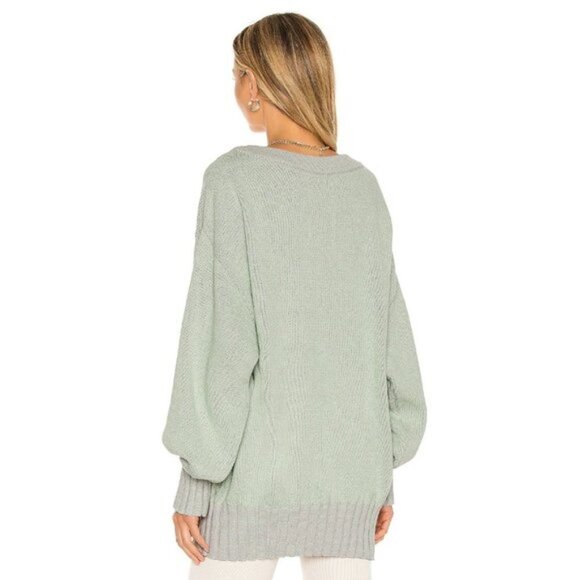 NWT Free People lime grey cotton blend oversize relaxed fit sweater, S - Picture 3 of 15